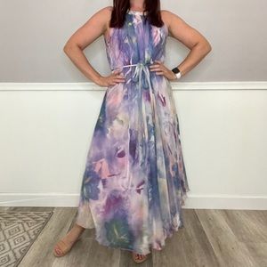 Chicwish watercolour tie waist dress. Midi length.